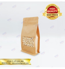 Túi đáy bằng zipper giấy kraft nâu cửa sổ 10x20cm (100 túi)